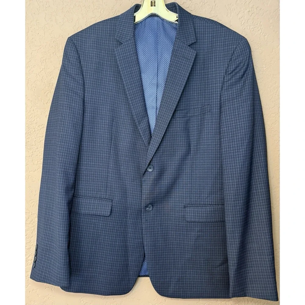 Original Penguin Blazer Men 44 R Blue Plaid Wool Blend Two Button Jacket Classic